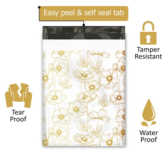 ⭐️ 20 GOLD & white flower Poly Mailers 10 x 13 in - Picture 3 of 5